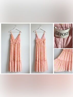 The Post Pink & Yellow Abstract Floral V-Neck Maxi Dress - Small